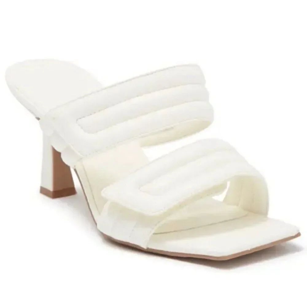 Abound Qarly Quilted Solid White Vegan Faux Leather Medium Heel Slides Sandals 9